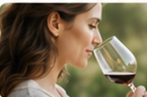 Mujer oliendo una copa de vino tinto